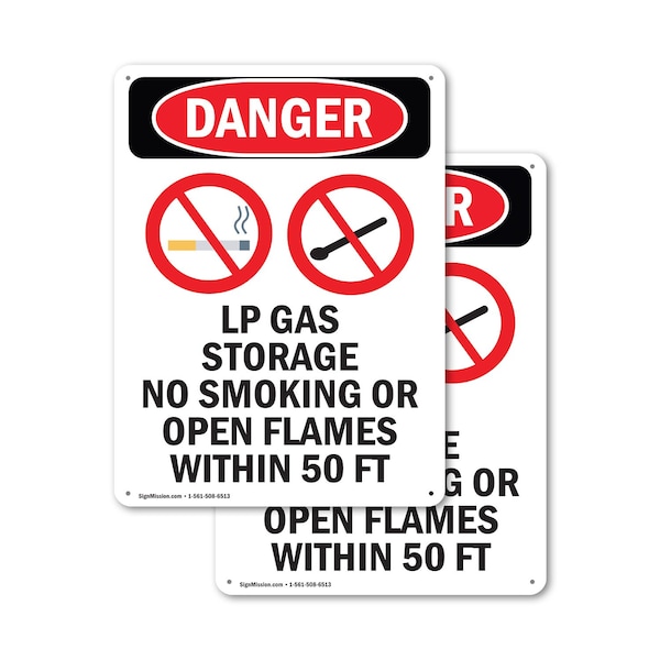 Signmission LP Gas Storage No Smoking Danger Sign, Plastic, 10in W x 14in L, 2PK OS-2PACK-DS-P-1014-V-1444 - main